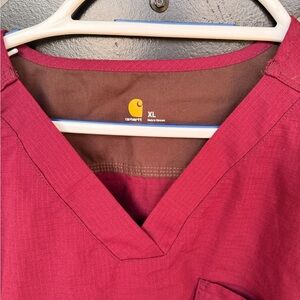 XL Carhartt Maroon V-Neck Scrub Top